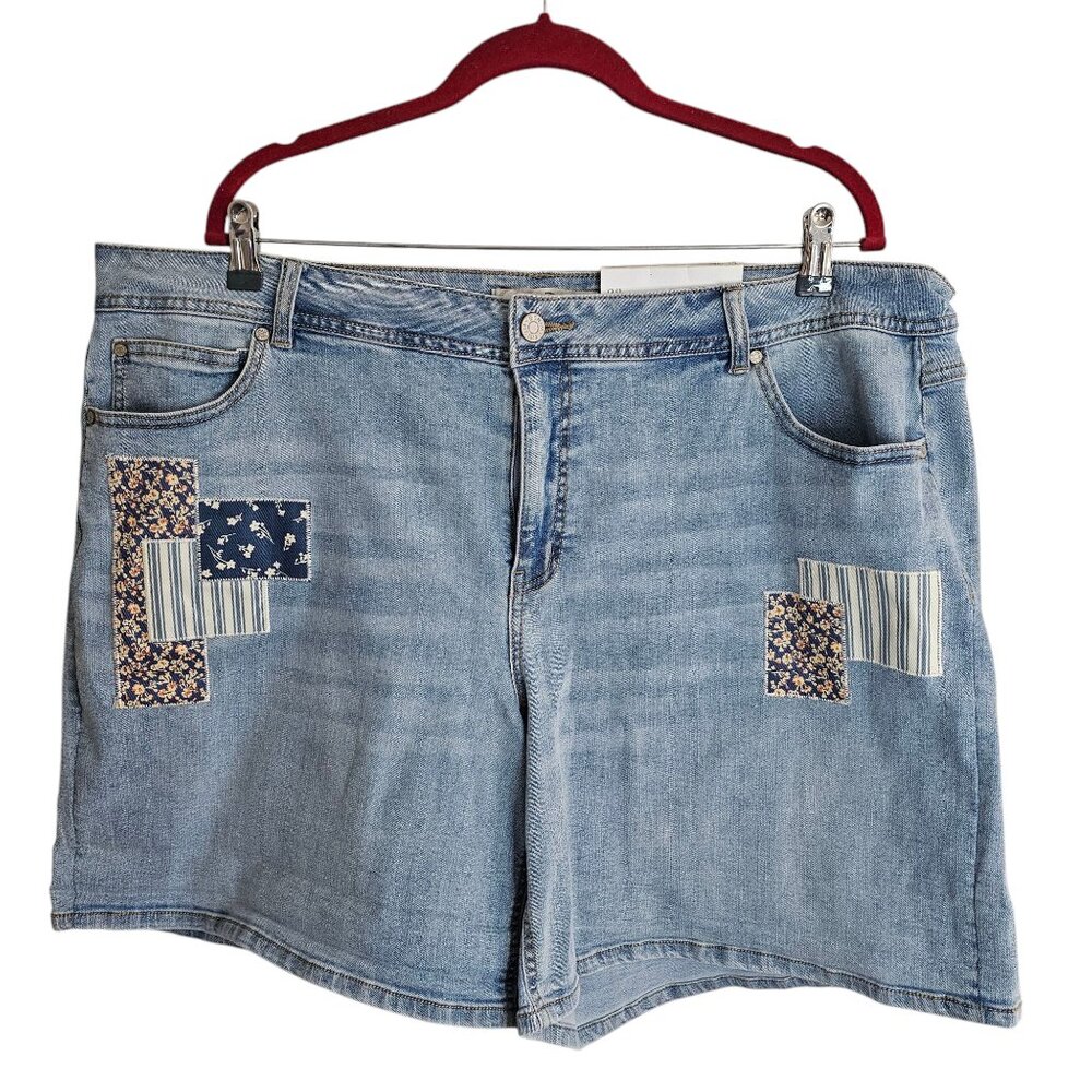 NWT Cato Denim Shorts Size 22W 90s Whimsyboho Light Wash Patchwork Ditsy Floral